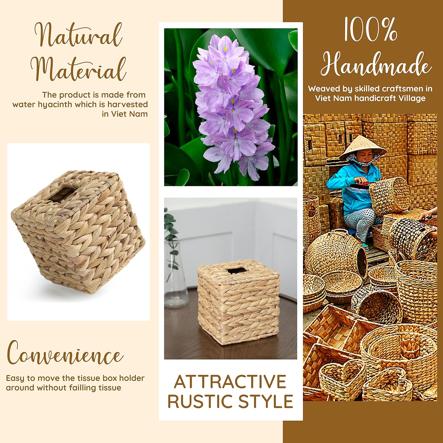 Tissue Box Holder - Square- Rattan Wicker Tissues Cube Box Cover -Boho Decorative Woven Facial Tissue Holder on Table and Barthroom (Square)