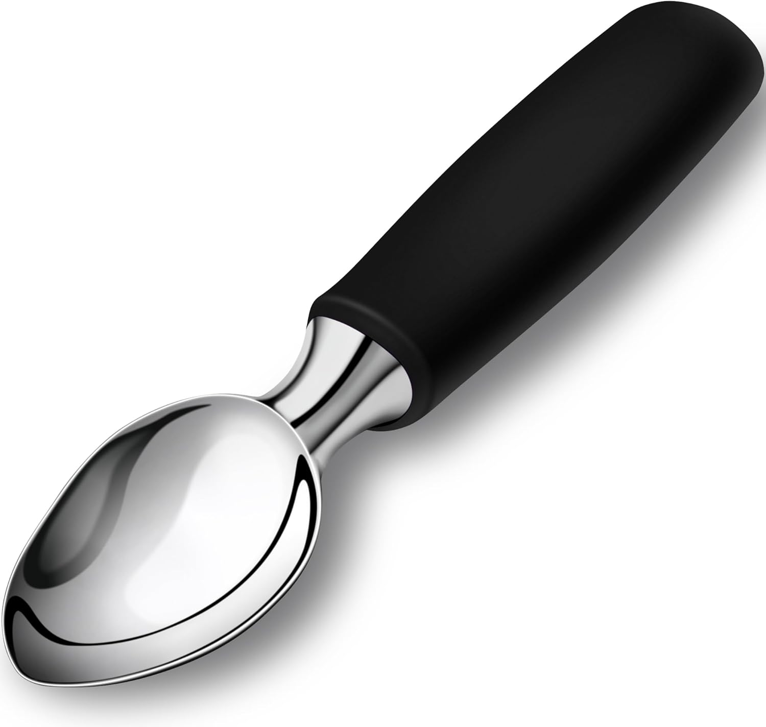 Ice Cream Scoop Stainless Steel, Ice Cream Scooper Professional Large Ice Cream Scoops With Non-Slip Rubber Handle, Ice Cream Spade for Cookie Dough, Gelato, Sorbet, Melon (Black)