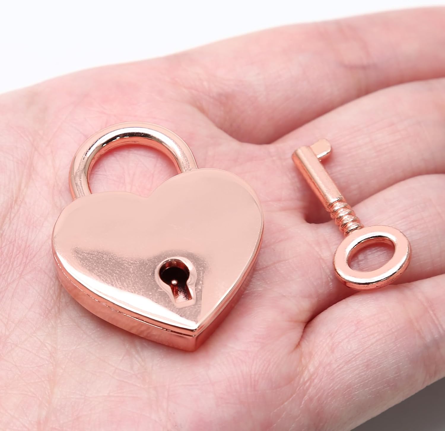 3pcs Mini Heart Shaped Padlock, Metal Lock with Key for Diary Book Jewelry Storage Box Handbag (Rose Gold)