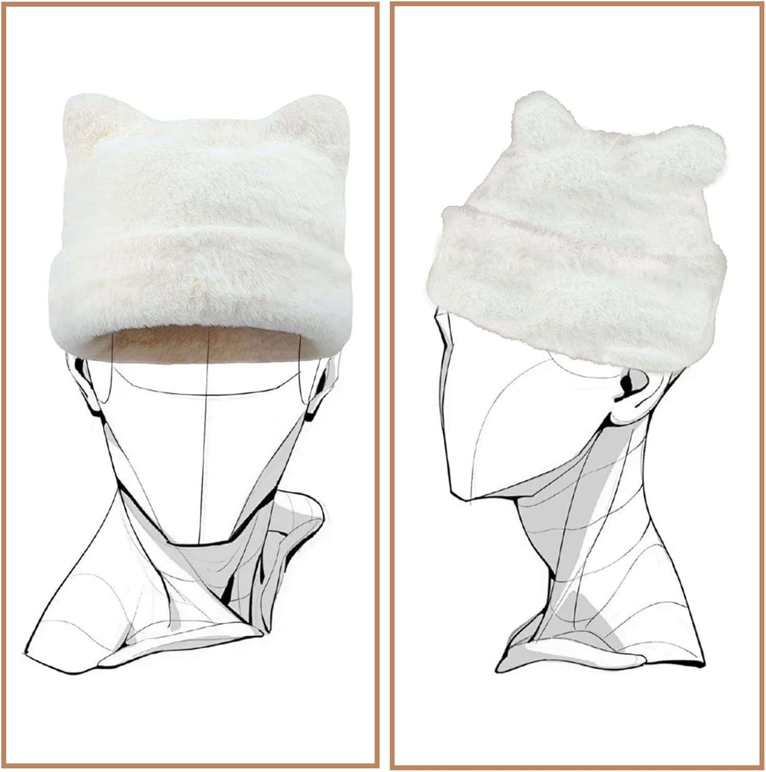 Womens Winter Beanie Hat Cute Cat/Bear Ear Hat for Women, Large Size Warm Plush Hat, Ears with Support - DIY Shapes