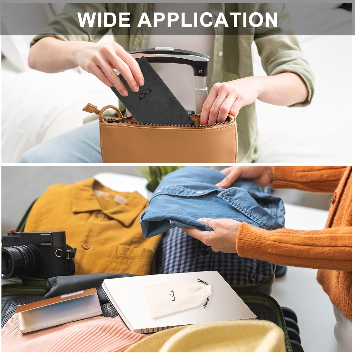 Flocking Eyeglass Cases, Sunglass Case Portable Glasses Pouch with Drawstring Sunglasses Bag with Glasses Cloth