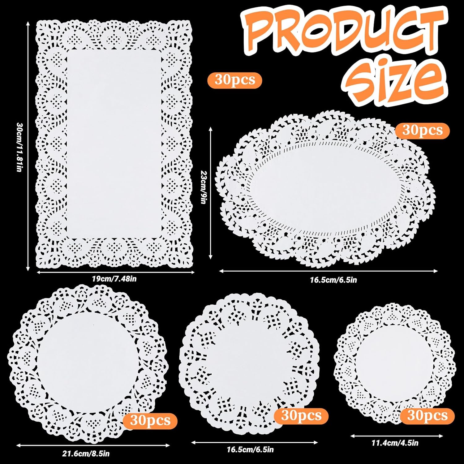 5 Sizes Paper Doilies, 150 Pcs Lace Doilies Paper Round Disposable Placemats White-Doilies for Tables Dessert Trays Party Craft Wedding Birthday Cakes Tableware Decorations