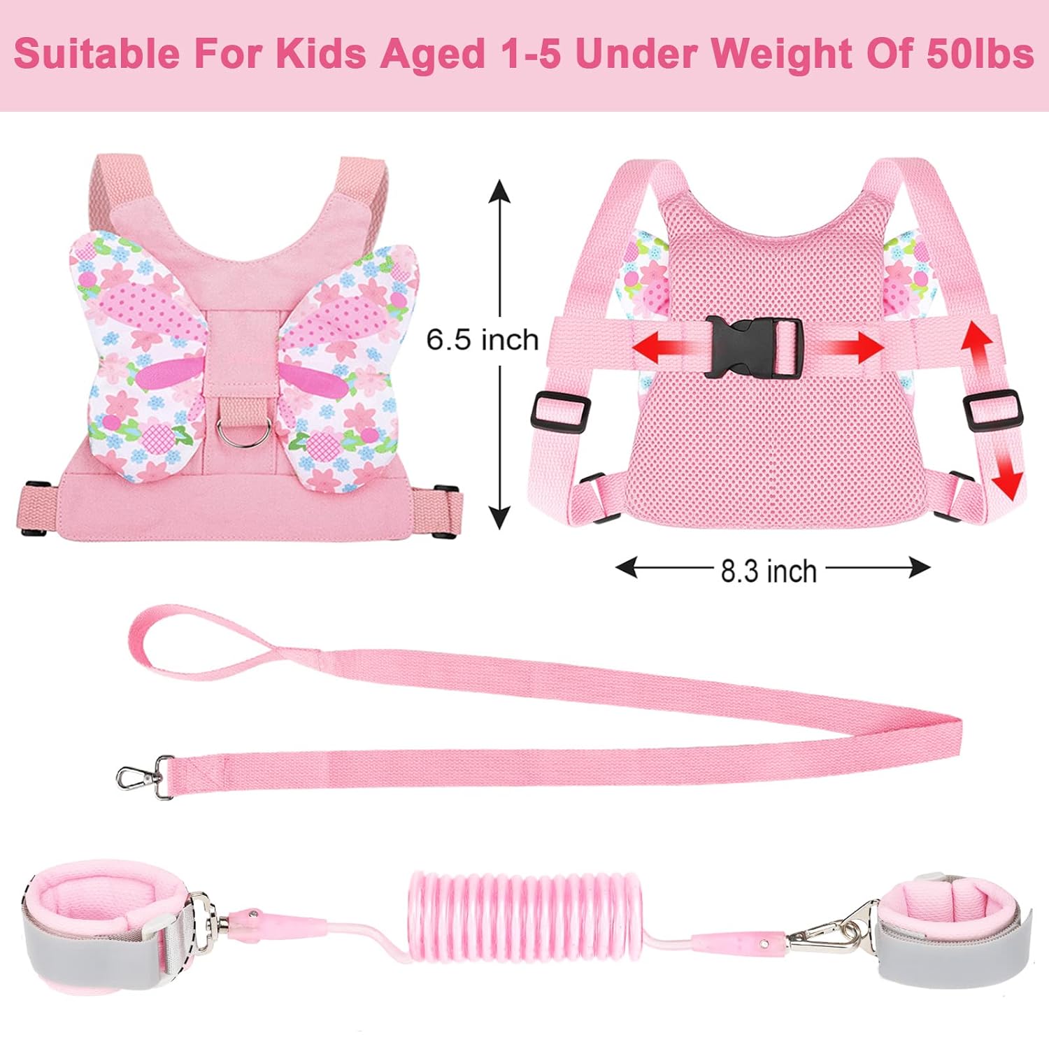 3 in 1 Toddler Harness Leashes + Anti Lost Wrist Link, Kids Harness Children Leash for Girls, Child Anti Lost Leash Baby Cute Harness Belt Strap Hold Kids Close While Walking