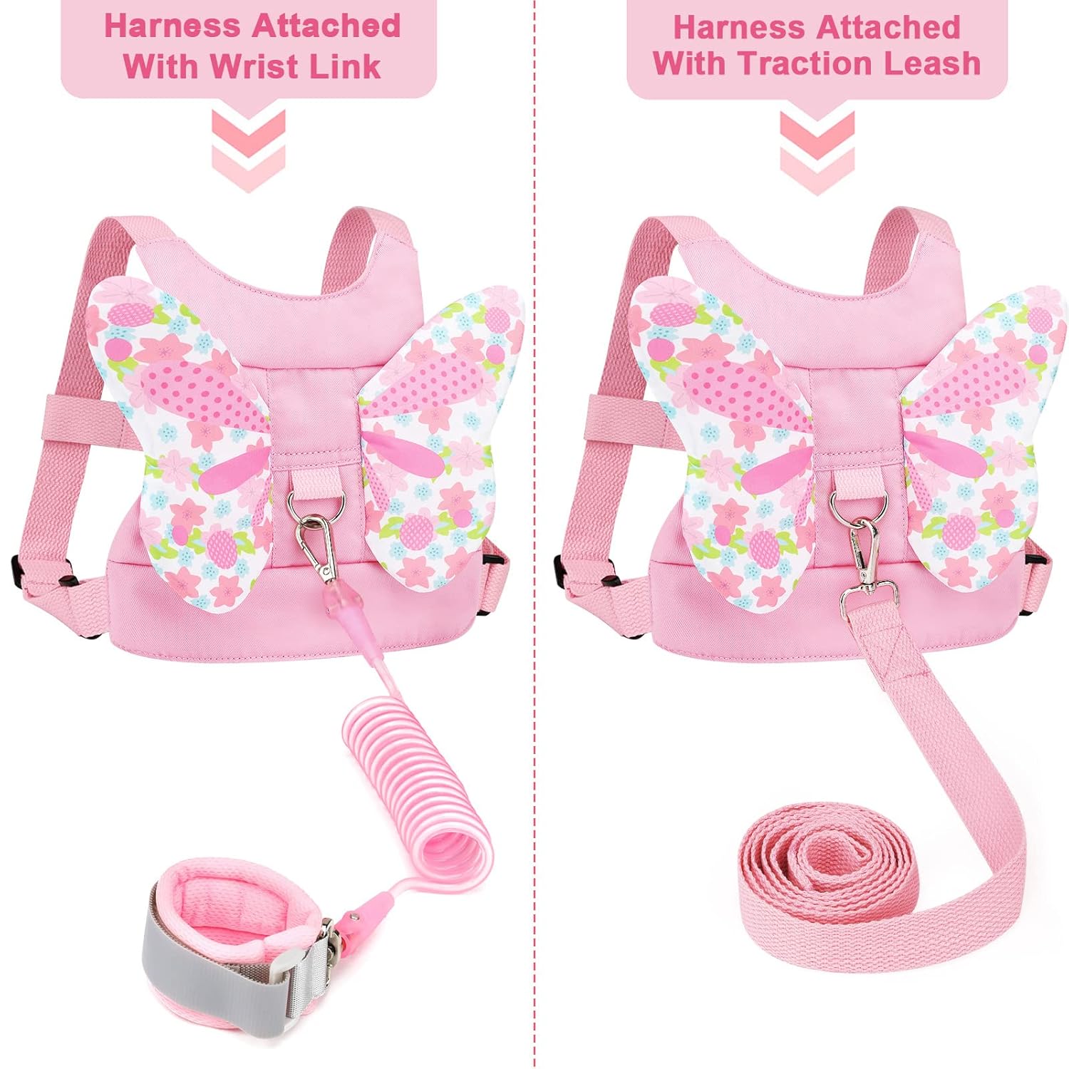 3 in 1 Toddler Harness Leashes + Anti Lost Wrist Link, Kids Harness Children Leash for Girls, Child Anti Lost Leash Baby Cute Harness Belt Strap Hold Kids Close While Walking