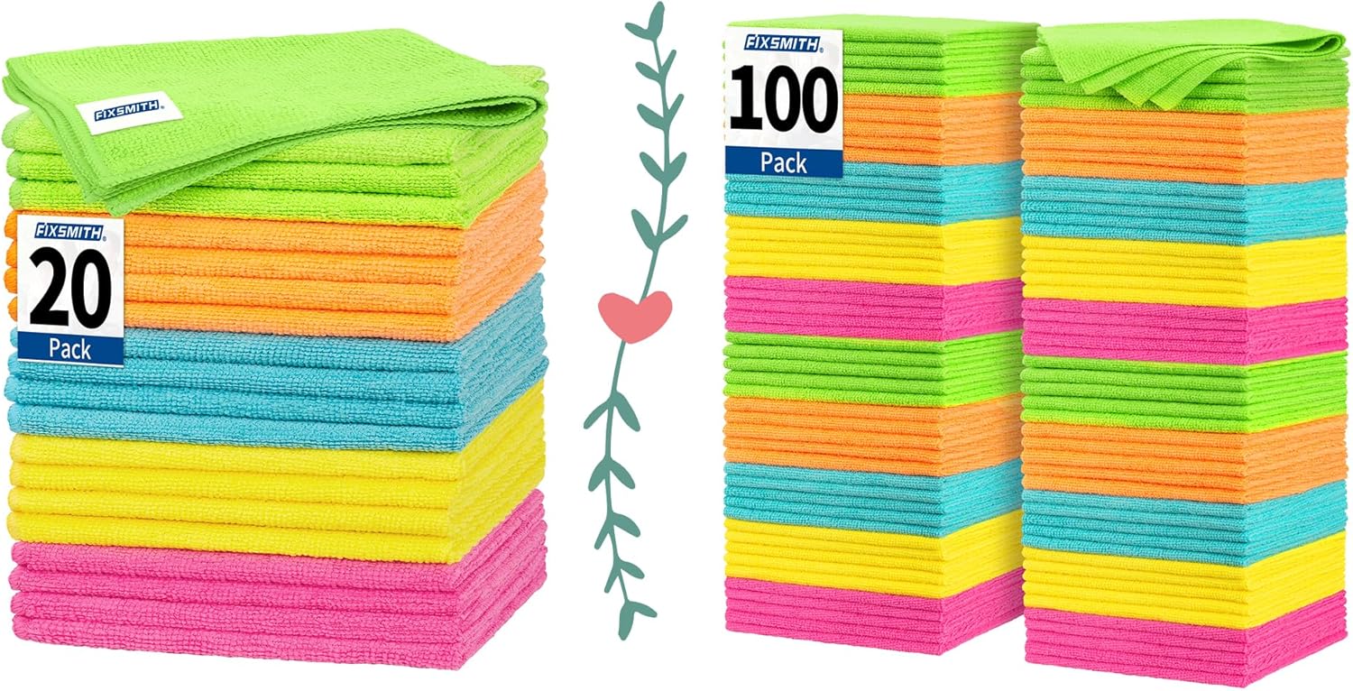 Microfiber Cleaning Cloth, 20 Pack Cleaning Rags& Microfiber Cleaning Cloth Bulk, 100 Pack Shop Towels, Lint-Free Car Wash Towels