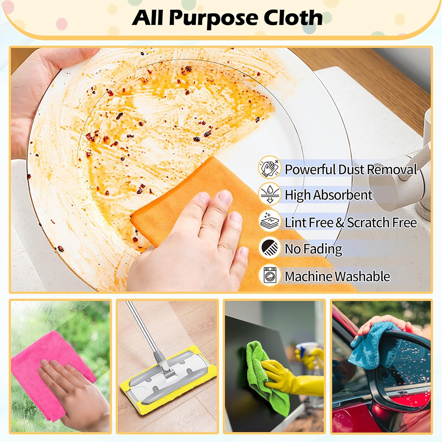 Microfiber Cleaning Cloth, 20 Pack Cleaning Rags& Microfiber Cleaning Cloth Bulk, 100 Pack Shop Towels, Lint-Free Car Wash Towels