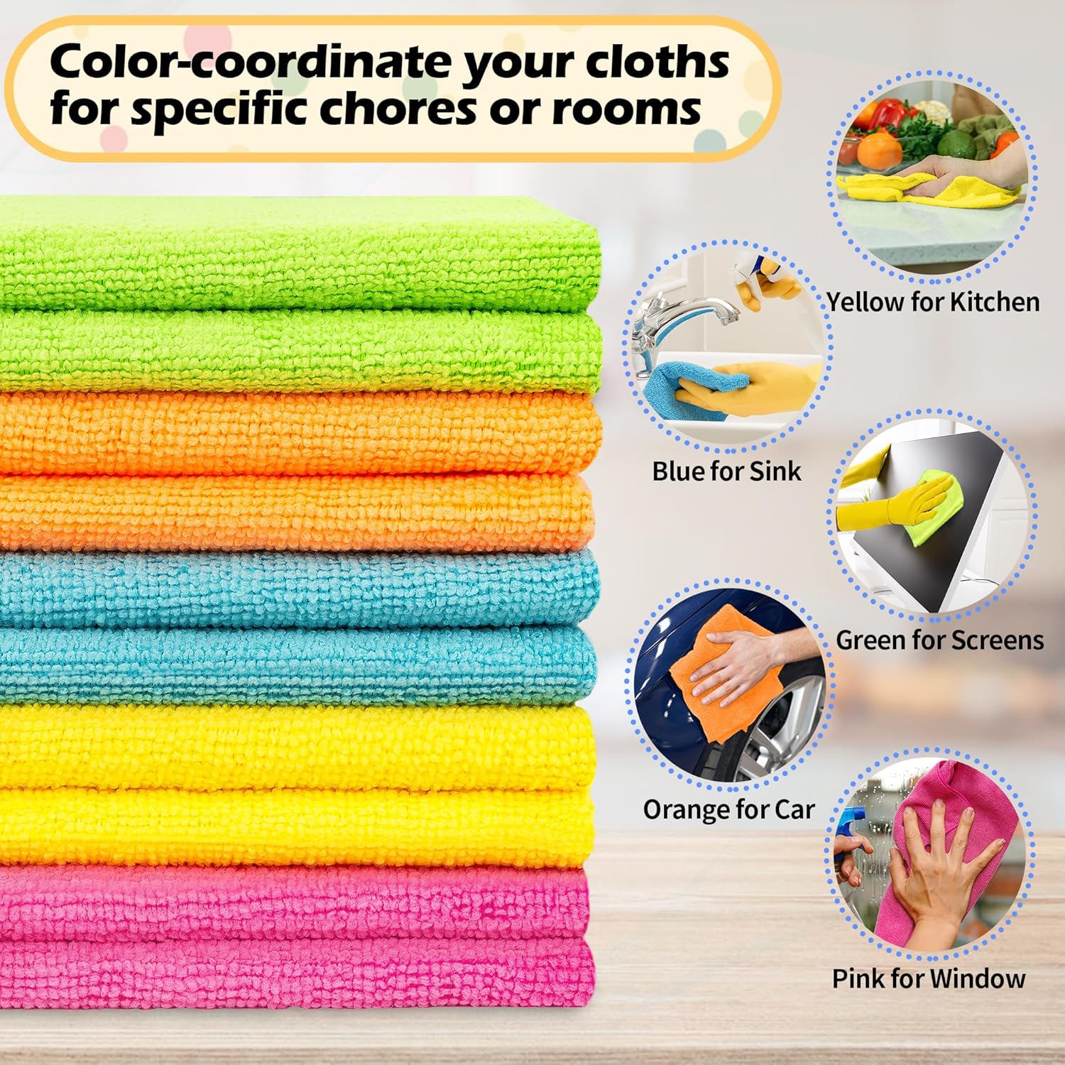 Microfiber Cleaning Cloth, 20 Pack Cleaning Rags& Microfiber Cleaning Cloth Bulk, 100 Pack Shop Towels, Lint-Free Car Wash Towels