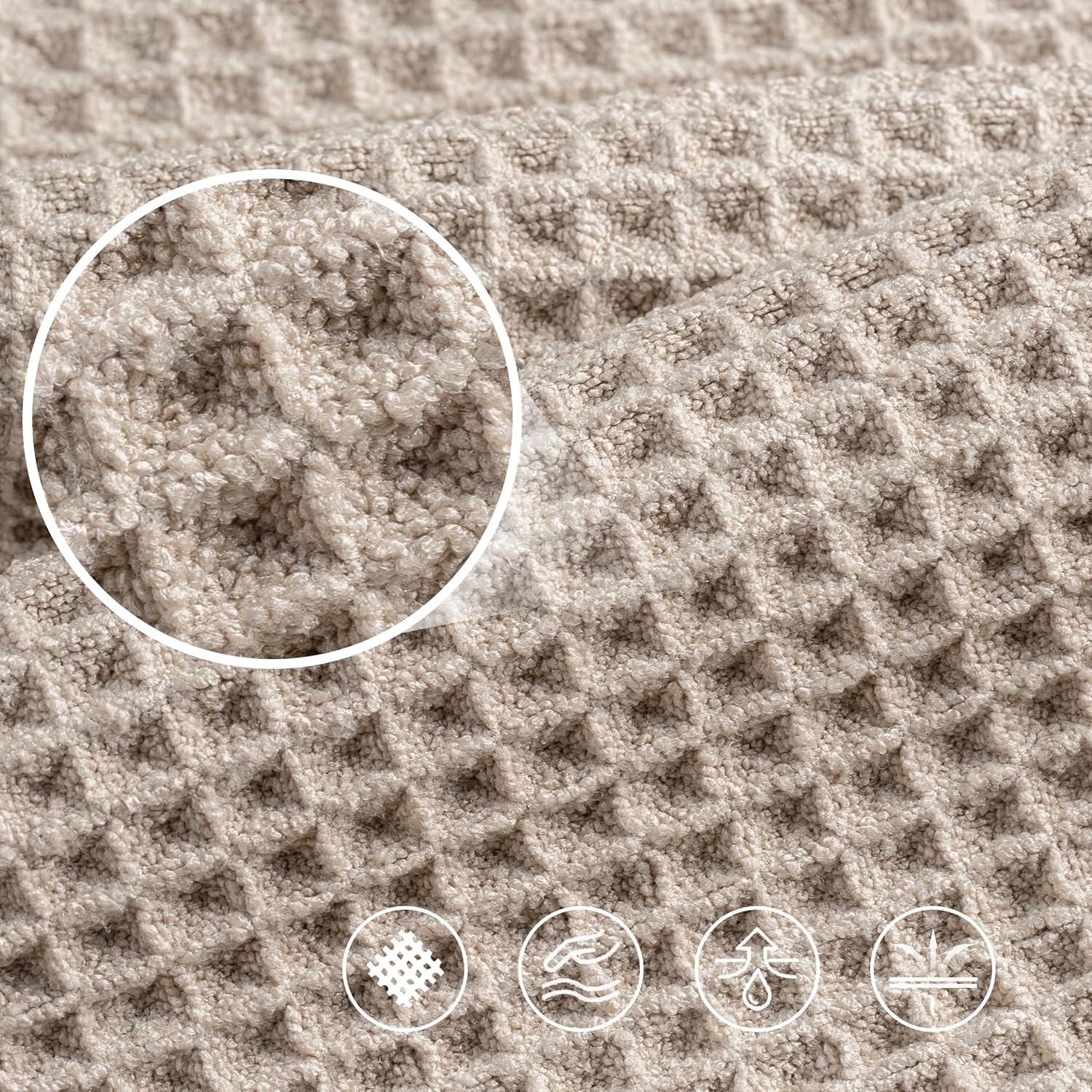 430 GSM Microfiber Oversize Quick Dry Lint Free Bath Towel, 60 x 30 in, 4 Pack (Waffle Weave)