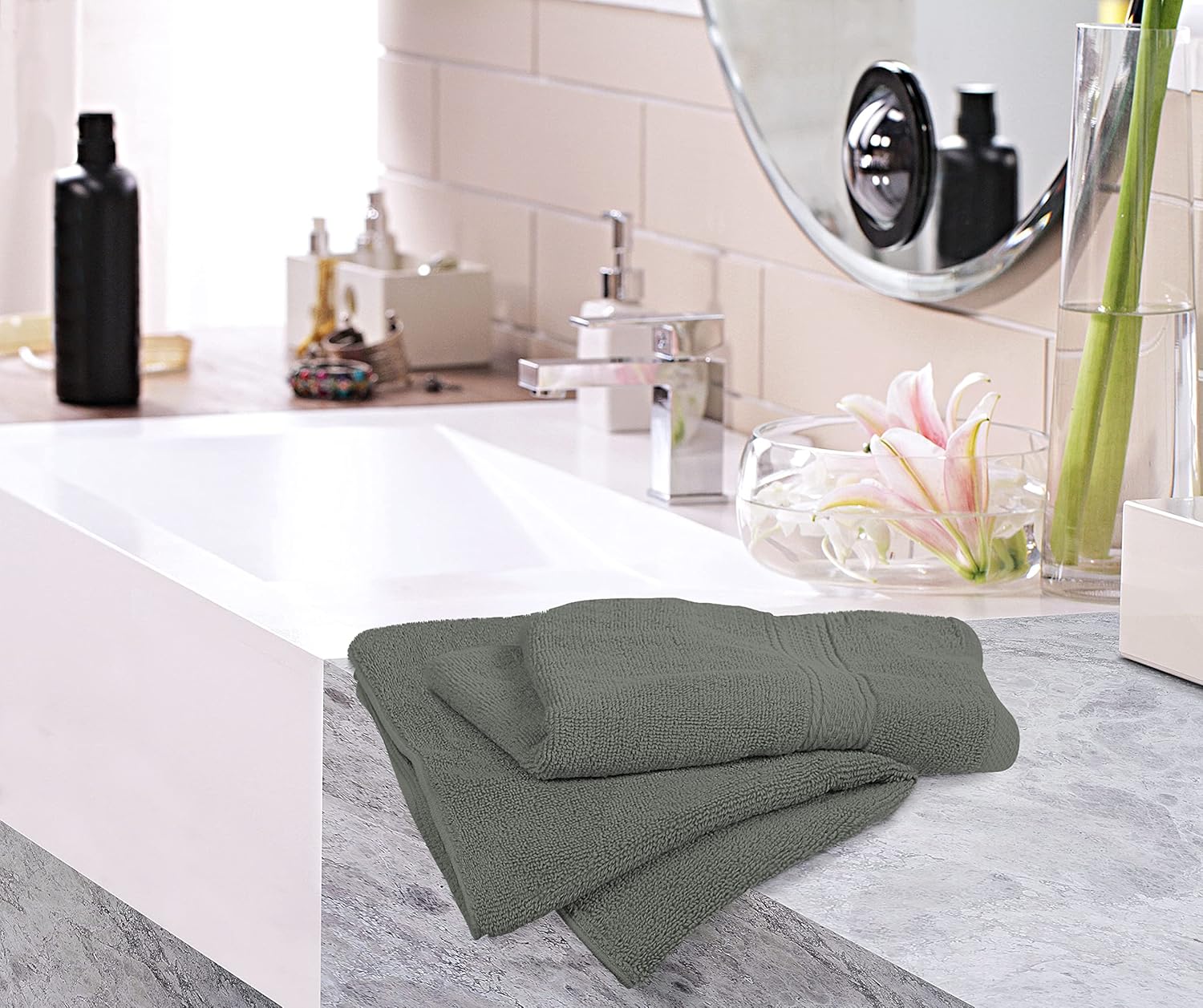 6 Pack Premium Hand Towels, 16 by 28 inches, 100% Ring Spun Cotton, Soft and Absorbent 600 GSM Towels for Bathroom, Gym, and Hotel, Grey