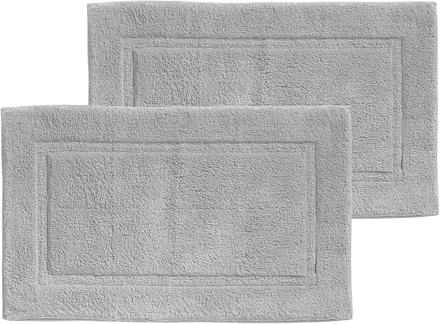 100% Cotton Bath Mat - Soft Hotel-Style Rectangular Bathroom Floor Rug - Plush, Water Absorbent Cloth Bathmat for Outside Bathtub/Shower, Machine Washable Cotton Bath Rug - 2 Pack - Gray