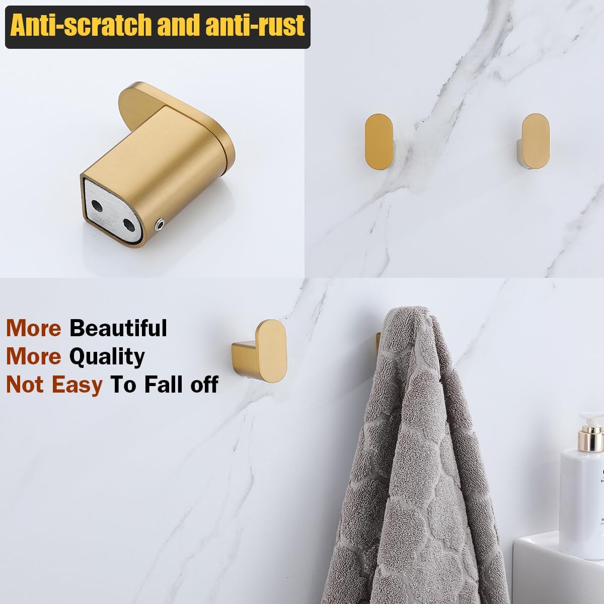 Champagne Bronze Towel Hooks for Bathrooms Wall Mount Coat Hooks SUS304 Stainless Steel Hand Towel Robe Hook.96026-8CB