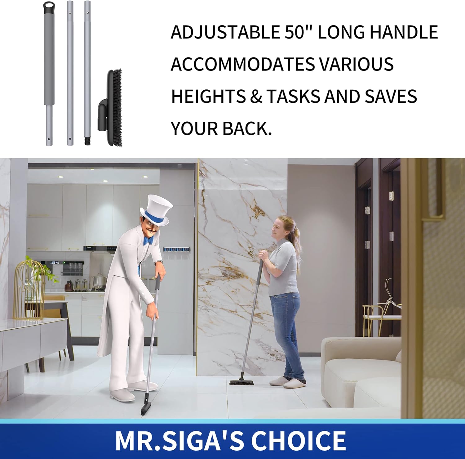 Heavy Duty Grout Scrub Brush with Long Handle, Shower Floor Scrubber for Cleaning, Tile Scrub Brush with Stiff Bristles