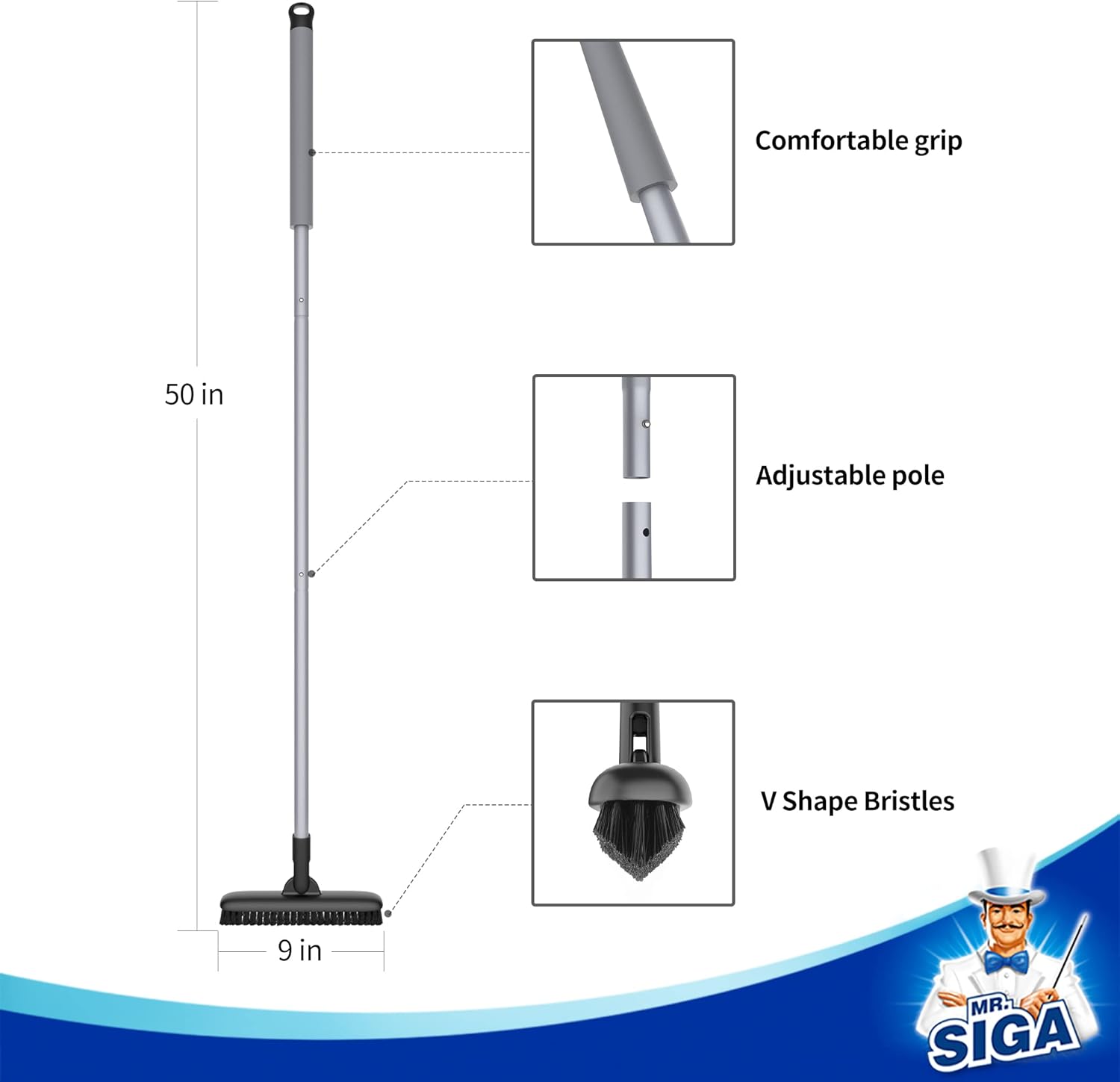 Heavy Duty Grout Scrub Brush with Long Handle, Shower Floor Scrubber for Cleaning, Tile Scrub Brush with Stiff Bristles