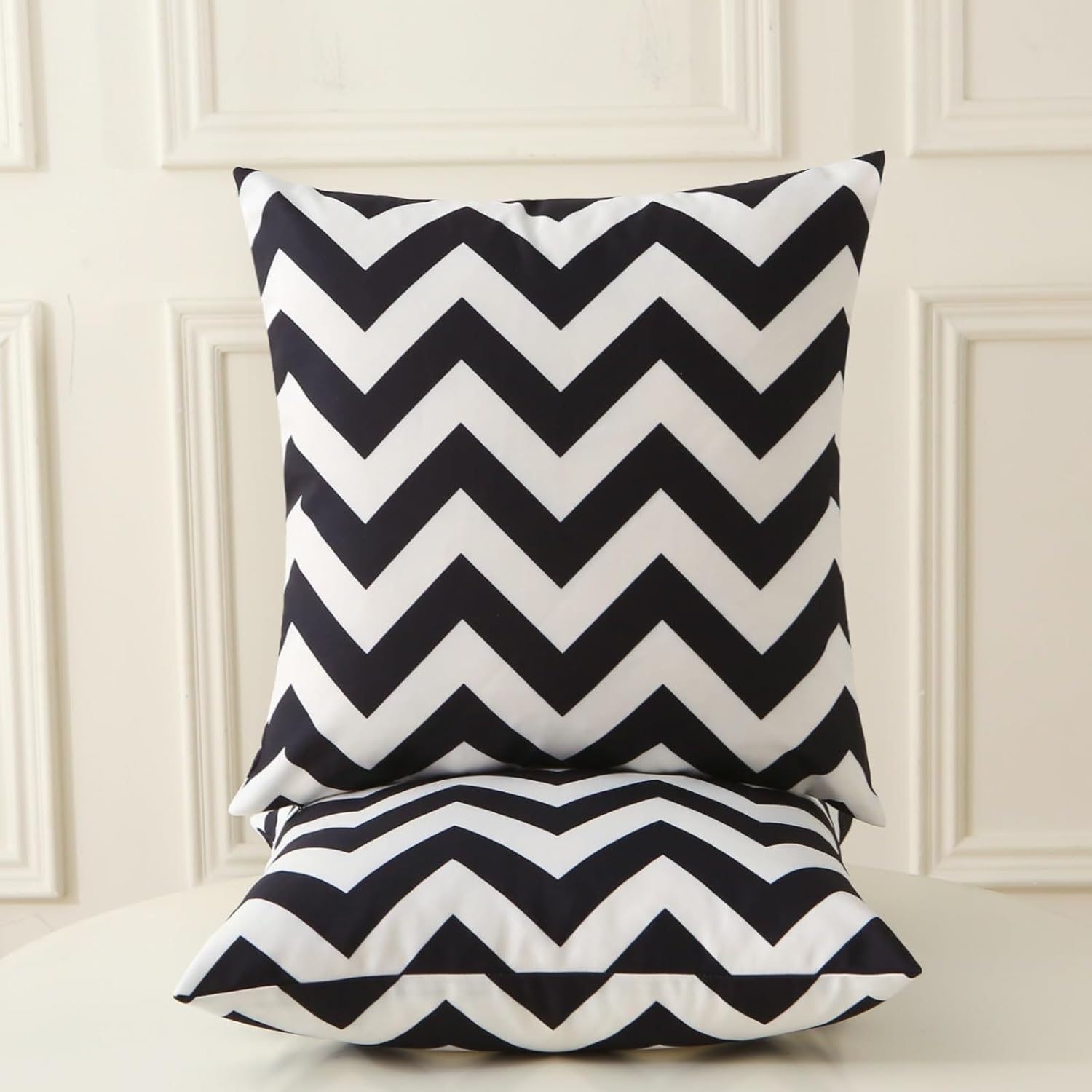 18" x 18" Throw Pillows with Inserts, Pack of 2 Outdoor Waterproof Striped Pillow, Square Decorative Pillows for Patio Furniture Garden Couch Sofa Home (Black Wavy Stripes)