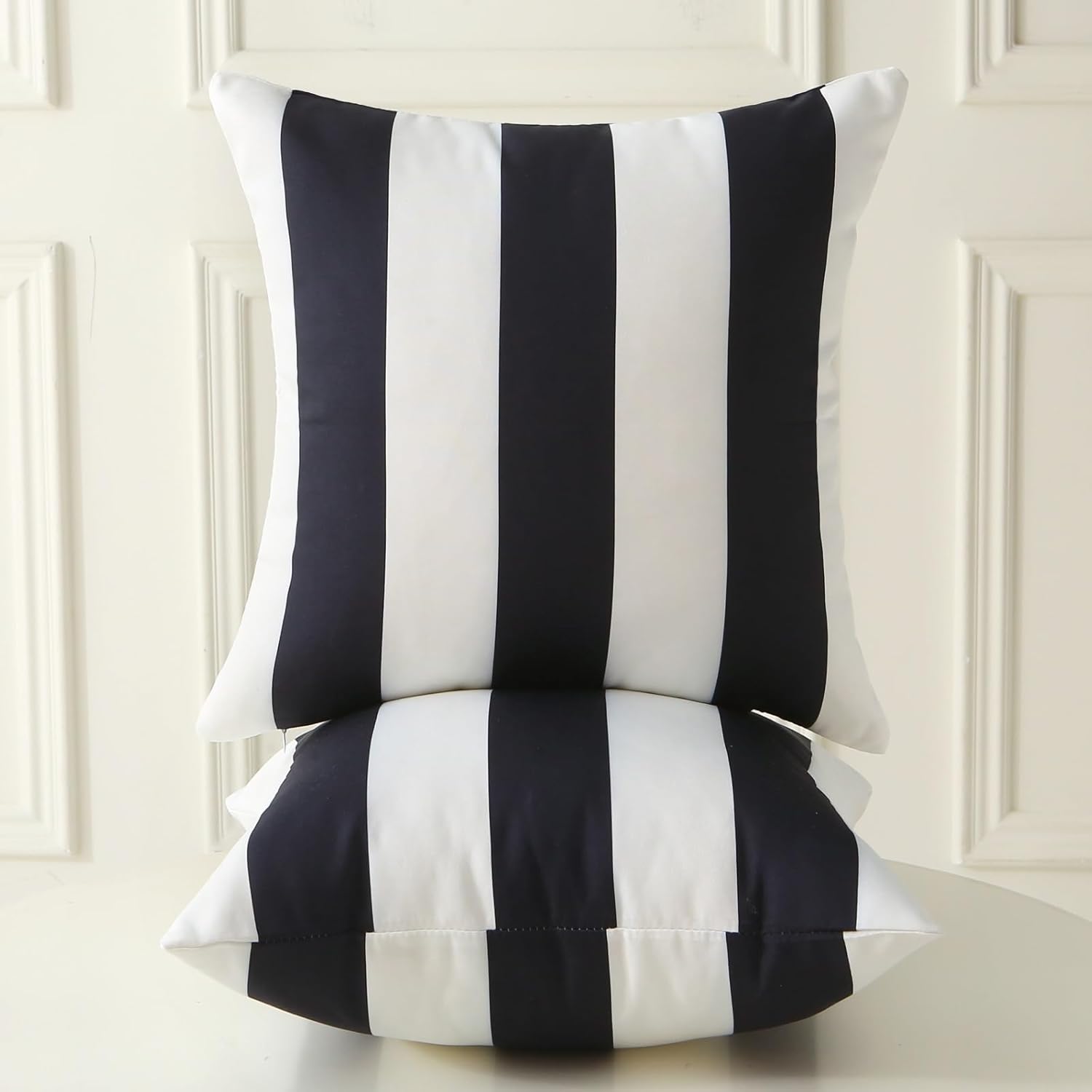 18" x 18" Throw Pillows with Inserts, Pack of 2 Outdoor Waterproof Striped Pillow, Square Decorative Pillows for Patio Furniture Garden Couch Sofa Home (Black Vertical Stripes)