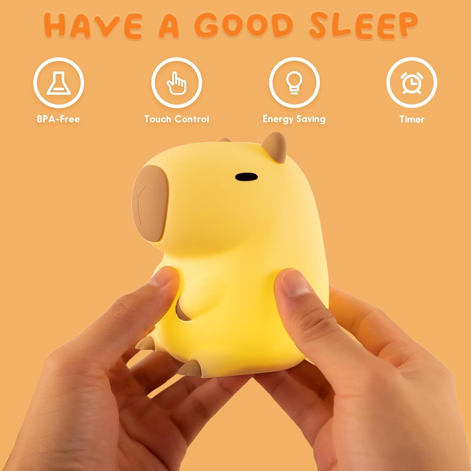 Capybara Night Light White Elephant Gifts - Rechargeable Silicone Touch Lamp, 2-Level Dimmable, 20-Min Timer, Safe Nursery Decor for Kids & Valentines Day Gifts