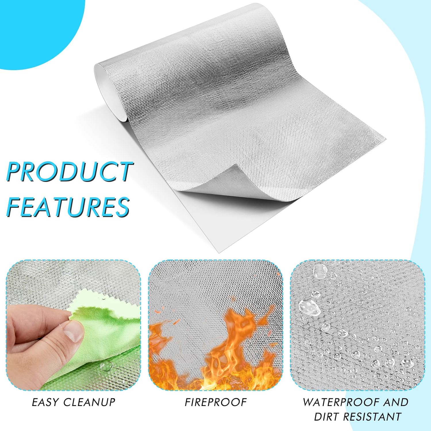Amylove 1 Pcs 24'' x 48'' Aluminized Heat Shield Thermal Barrier Adhesive Backed Heat Blanket Wrap Fiberglass Insulation Reflective Material High Temp Protection for Exhaust Wood Fireplace Stove