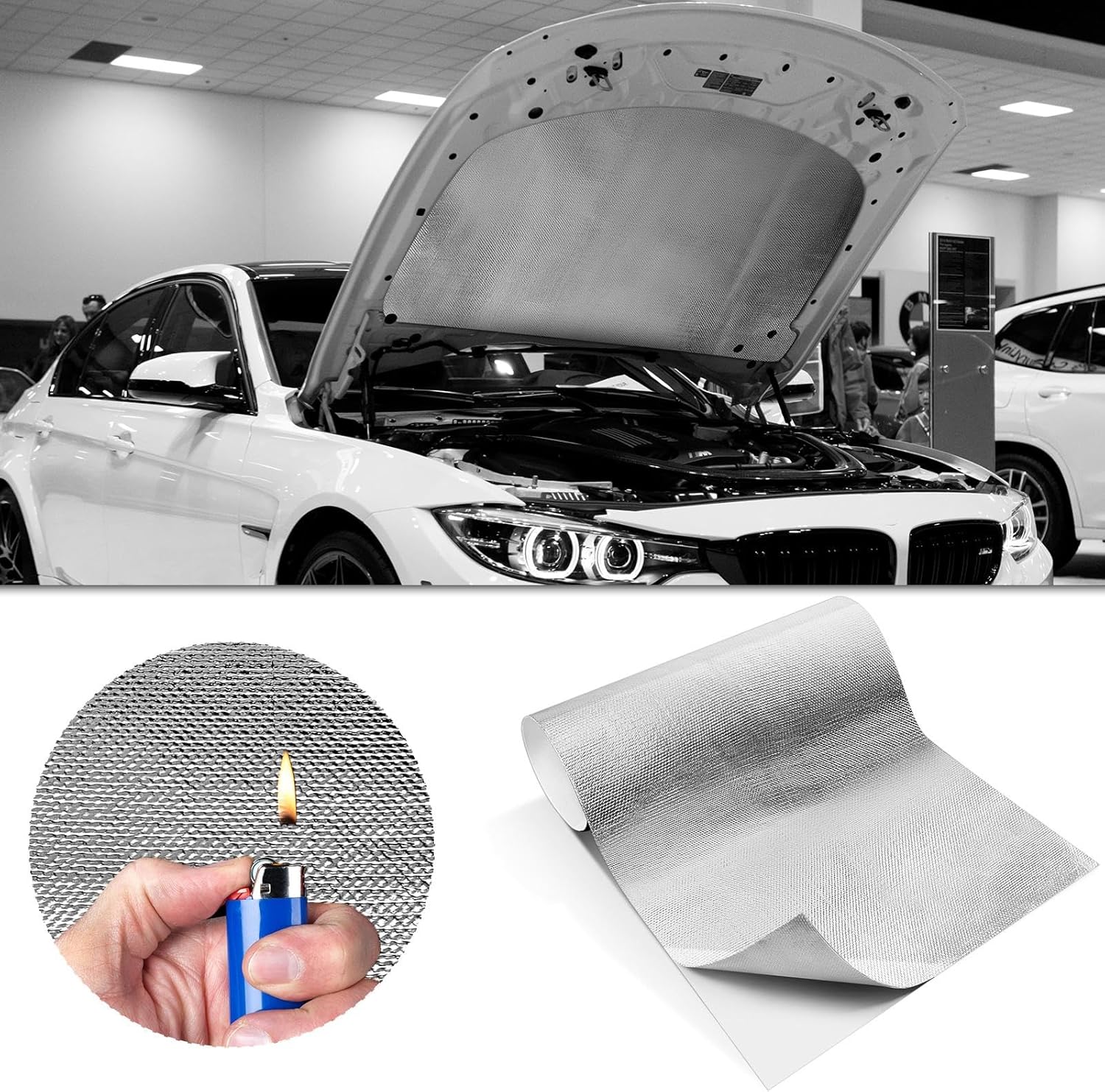 Amylove 1 Pcs 24'' x 48'' Aluminized Heat Shield Thermal Barrier Adhesive Backed Heat Blanket Wrap Fiberglass Insulation Reflective Material High Temp Protection for Exhaust Wood Fireplace Stove