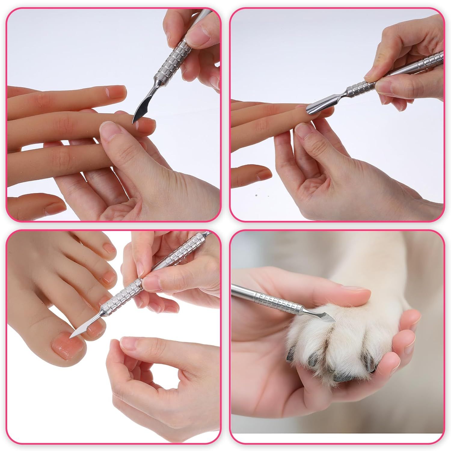 Dual Head Nail Cuticle Pusher Tool, Nail Scraper Stainless Steel Curved & Chisel Edge for Women Home Manicure Pedicure Tools Professional Tool for Cuticle Work (Silver)