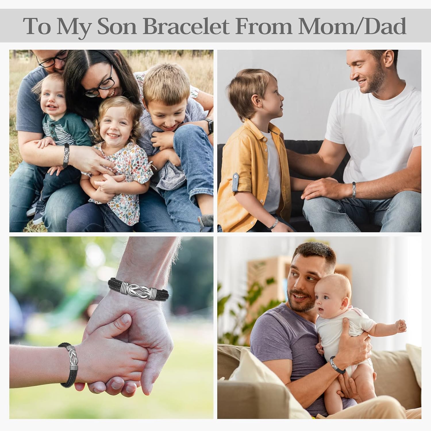 To My Son Bracelet, Forever Linked Together Braided Magnetic Closure Leather Bracelet, Men's Stainless Steel Bracelet Knot Cuff Wristband, Son Grandson Back to School Gifts from Mom