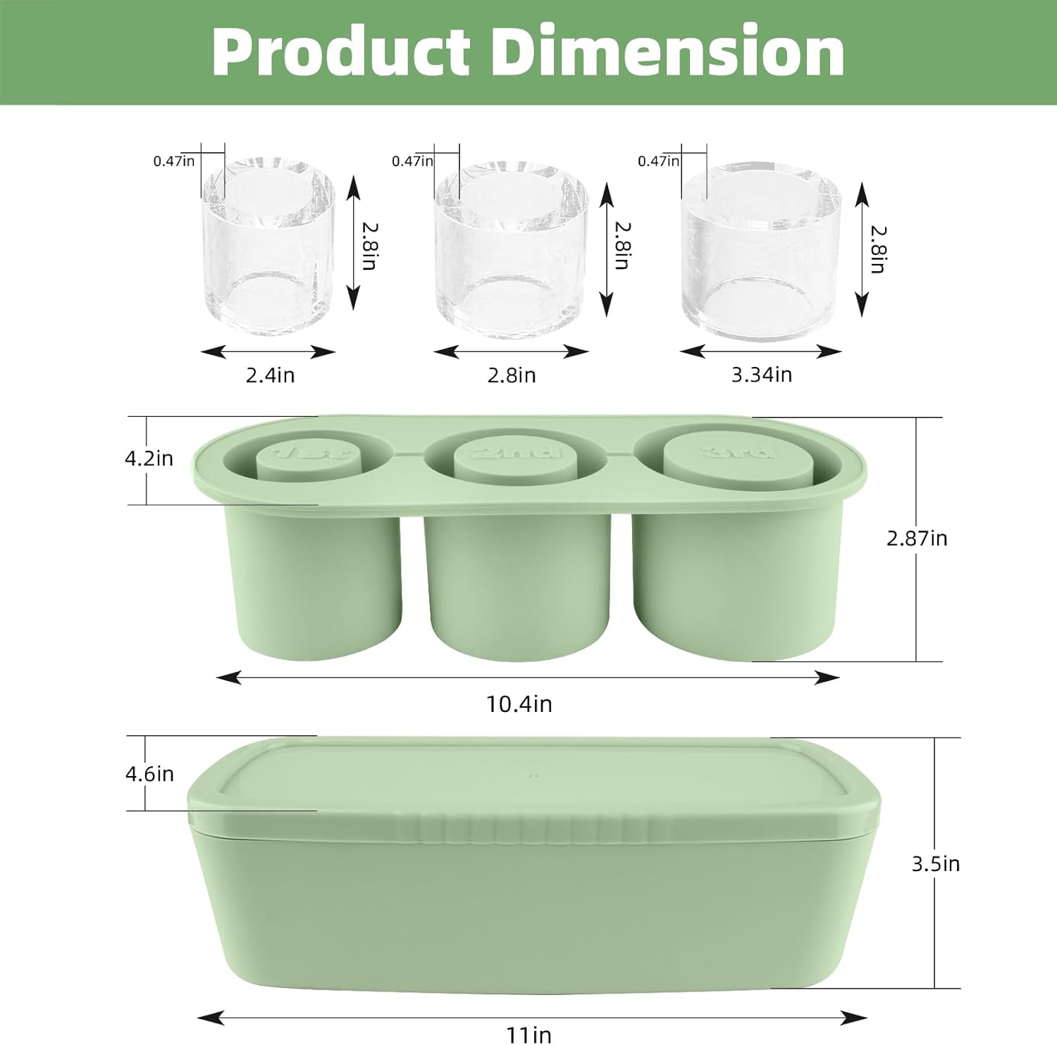 Store Ice Cube Tray for Stanley Cup 30-40 oz Tumbler 3pcs Silicone Ice Cube Molds With Lid and Bin for Chilling Cocktails Whiskey Drinks Juice Coffee Easy Fill and Release Ice Maker(Green, 40 oz)