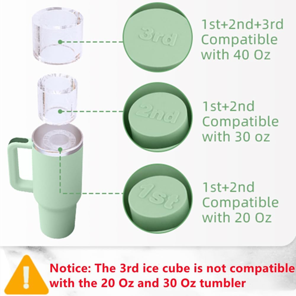 Store Ice Cube Tray for Stanley Cup 30-40 oz Tumbler 3pcs Silicone Ice Cube Molds With Lid and Bin for Chilling Cocktails Whiskey Drinks Juice Coffee Easy Fill and Release Ice Maker(Green, 40 oz)