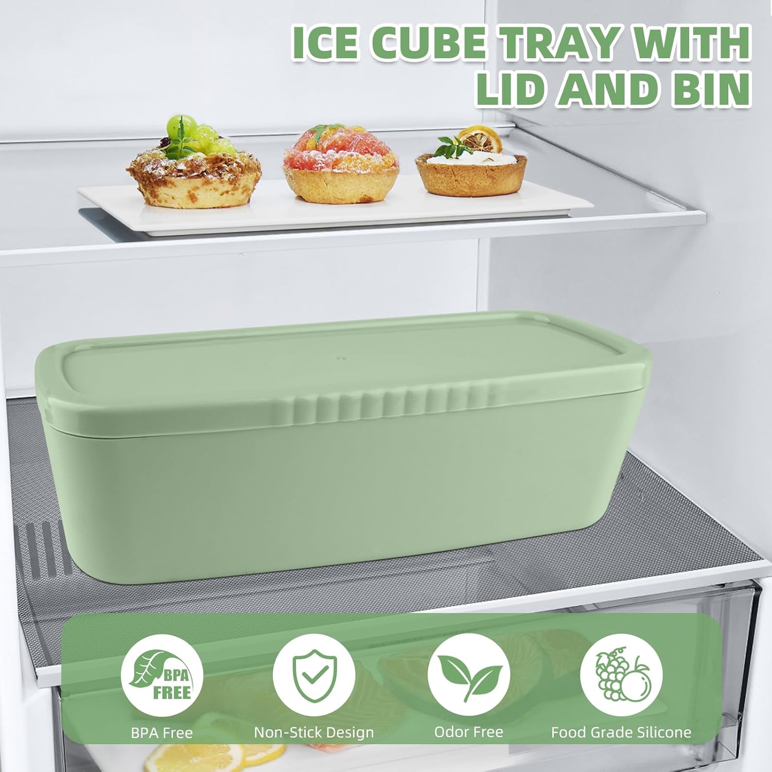 Store Ice Cube Tray for Stanley Cup 30-40 oz Tumbler 3pcs Silicone Ice Cube Molds With Lid and Bin for Chilling Cocktails Whiskey Drinks Juice Coffee Easy Fill and Release Ice Maker(Green, 40 oz)