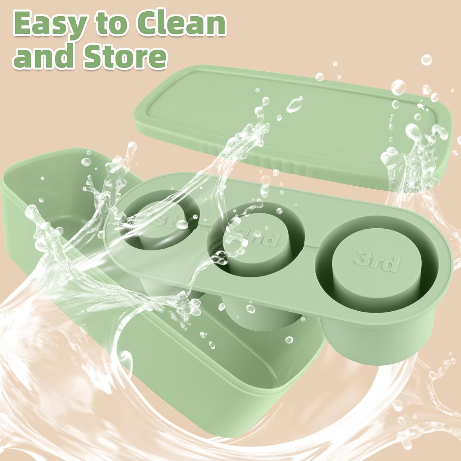 Store Ice Cube Tray for Stanley Cup 30-40 oz Tumbler 3pcs Silicone Ice Cube Molds With Lid and Bin for Chilling Cocktails Whiskey Drinks Juice Coffee Easy Fill and Release Ice Maker(Green, 40 oz)