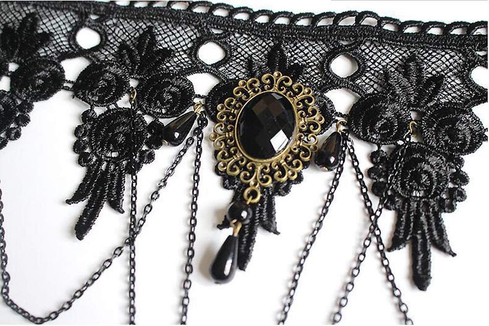 Black Choker Lace Necklace with Bracelet Set Punk Party Gothic Vintage Handmade Lolita Retro Slave Bracelet Wristband for Women