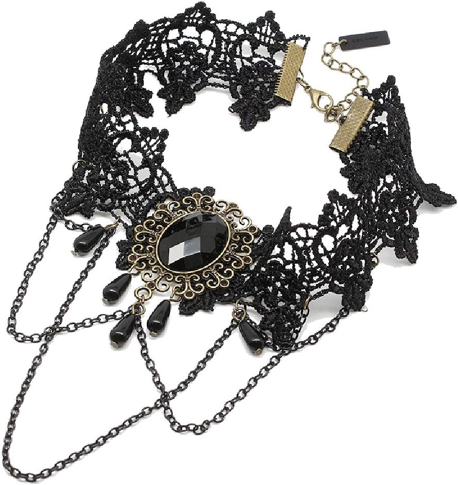 Black Choker Lace Necklace with Bracelet Set Punk Party Gothic Vintage Handmade Lolita Retro Slave Bracelet Wristband for Women