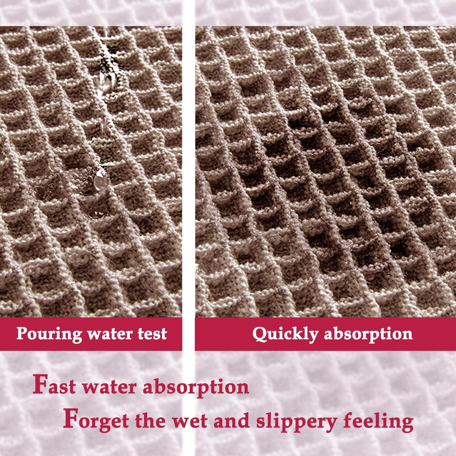 Tan Waffle Bath Mat,Super Absorbent Non Slip Bathroom Rug,Brown 18x30inch,Machine Washable Ultra Soft Floor Mats