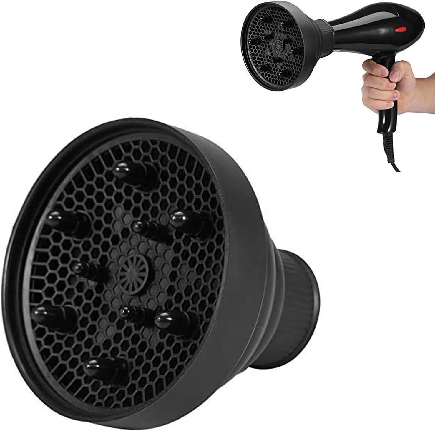 Hair Diffuser,Collapsible Hair Diffuser Portable,Diffuser Attachment for Hair Dryer,Hair Diffuser for Curly Hair,Hair Dryer Diffuser Attachment for Curly and Wavy Hair,for Most Hair Dryers (Black)