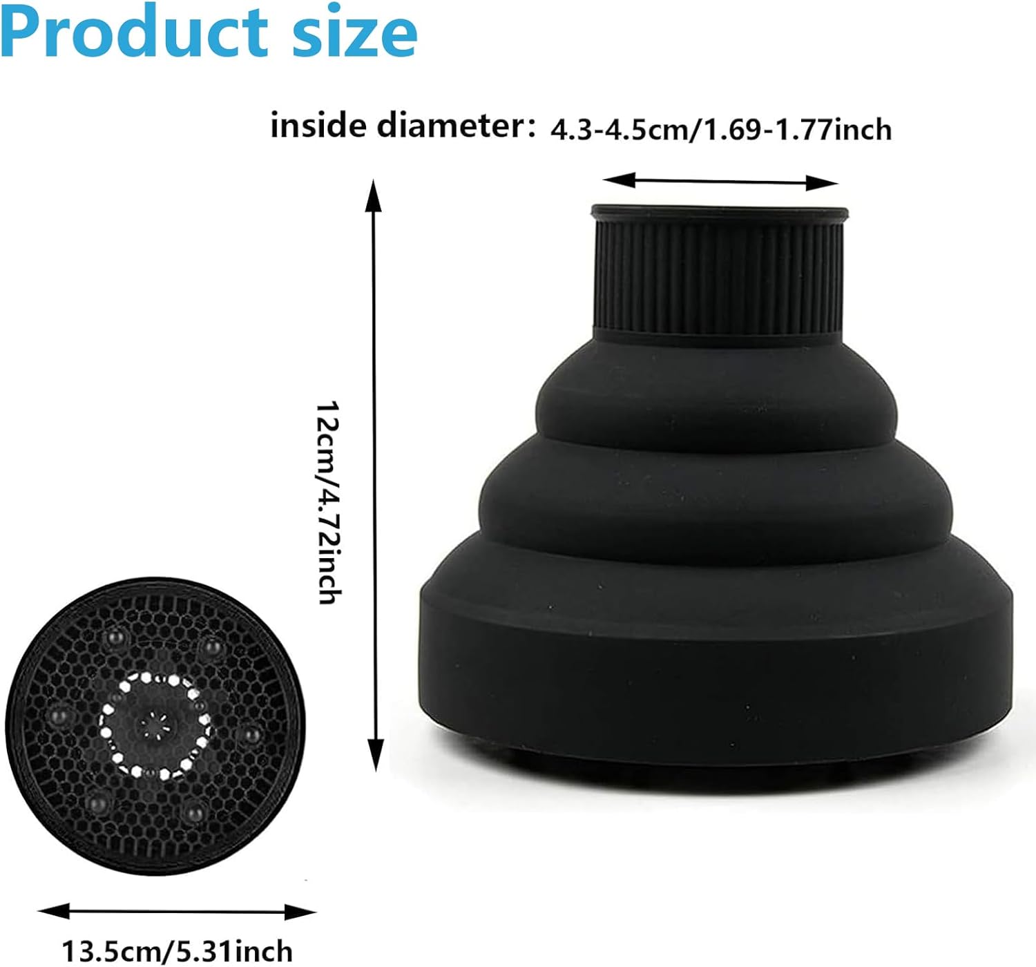 Hair Diffuser,Collapsible Hair Diffuser Portable,Diffuser Attachment for Hair Dryer,Hair Diffuser for Curly Hair,Hair Dryer Diffuser Attachment for Curly and Wavy Hair,for Most Hair Dryers (Black)