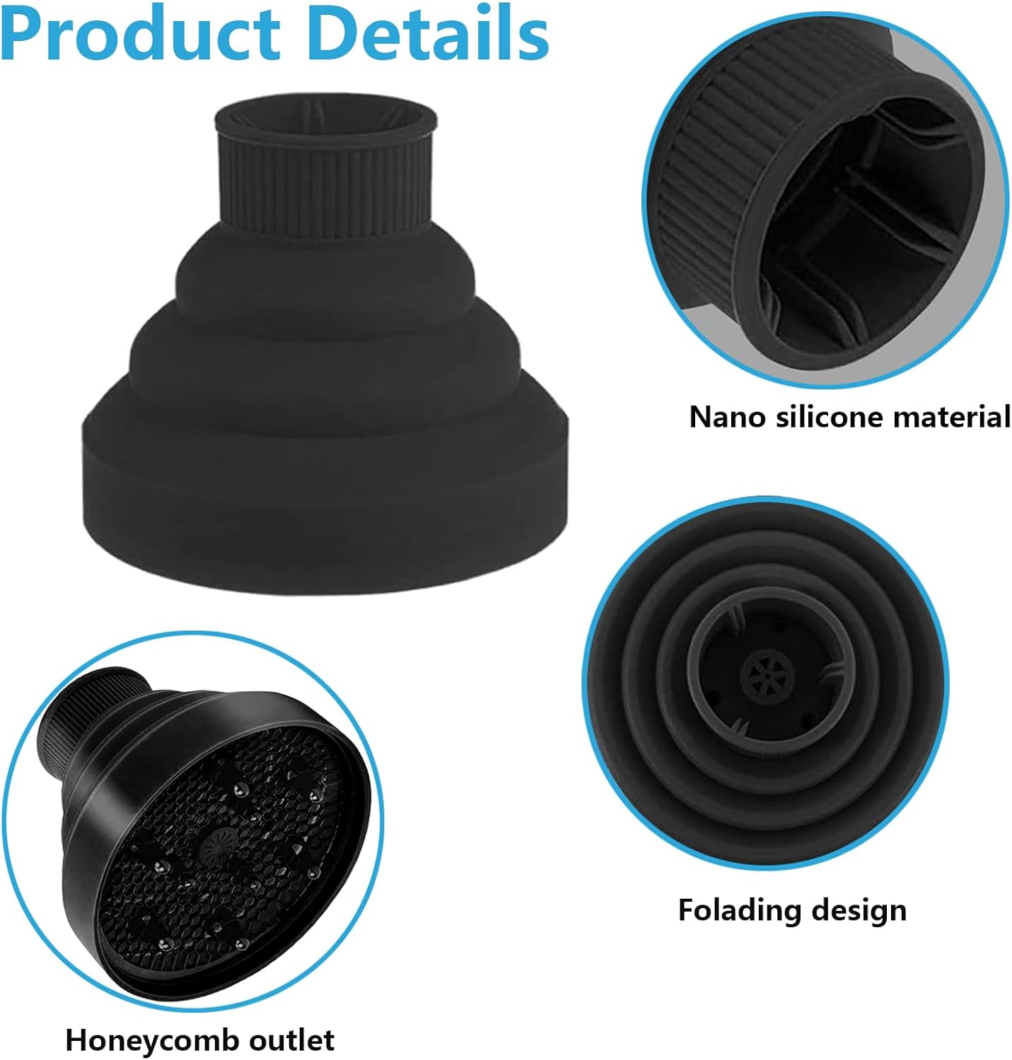 Hair Diffuser,Collapsible Hair Diffuser Portable,Diffuser Attachment for Hair Dryer,Hair Diffuser for Curly Hair,Hair Dryer Diffuser Attachment for Curly and Wavy Hair,for Most Hair Dryers (Black)