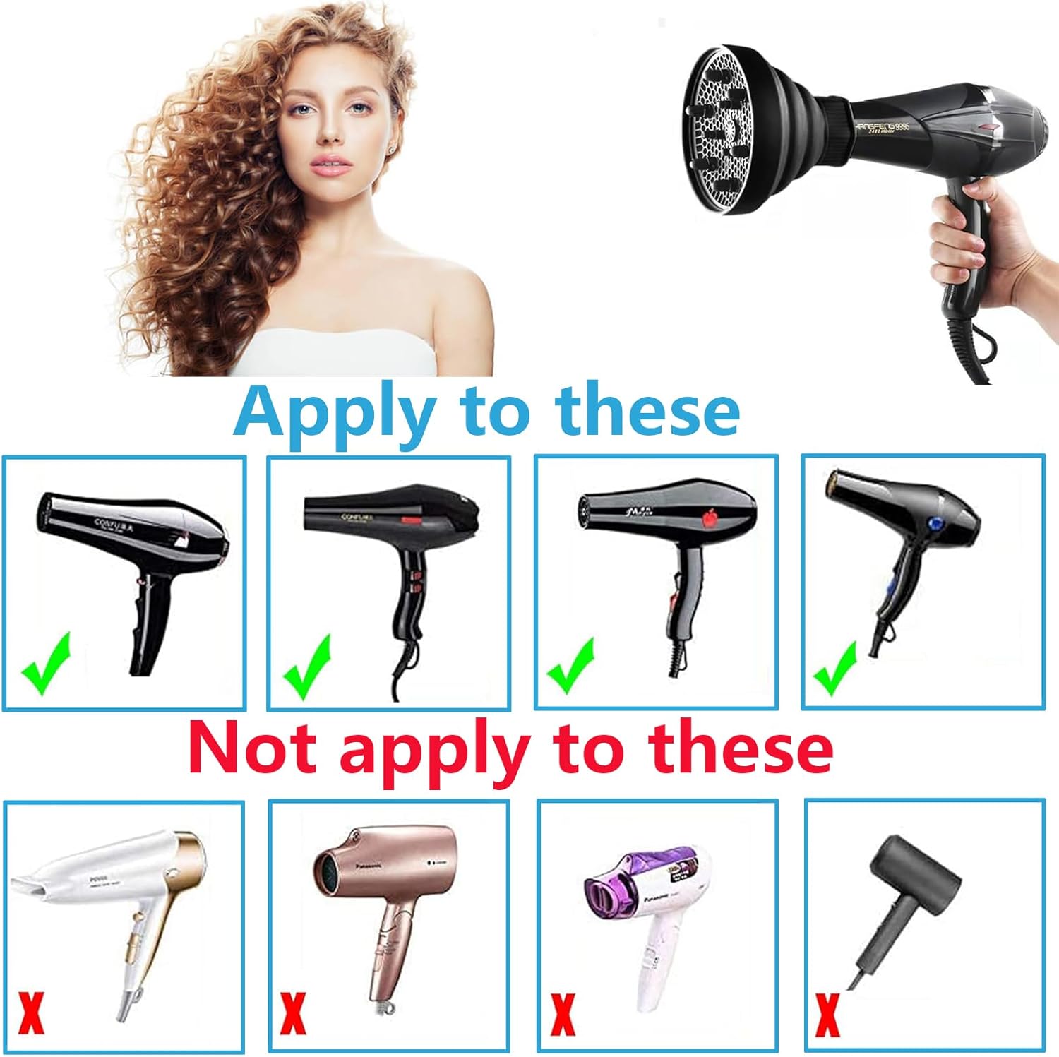 Hair Diffuser,Collapsible Hair Diffuser Portable,Diffuser Attachment for Hair Dryer,Hair Diffuser for Curly Hair,Hair Dryer Diffuser Attachment for Curly and Wavy Hair,for Most Hair Dryers (Black)