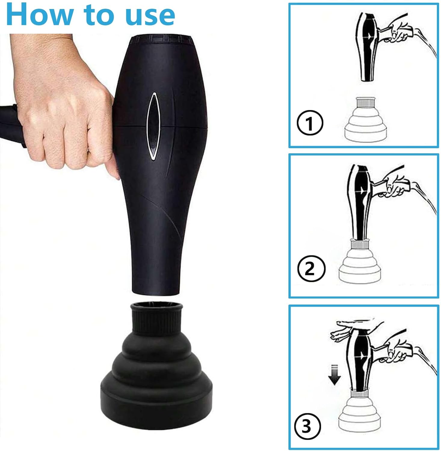 Hair Diffuser,Collapsible Hair Diffuser Portable,Diffuser Attachment for Hair Dryer,Hair Diffuser for Curly Hair,Hair Dryer Diffuser Attachment for Curly and Wavy Hair,for Most Hair Dryers (Black)