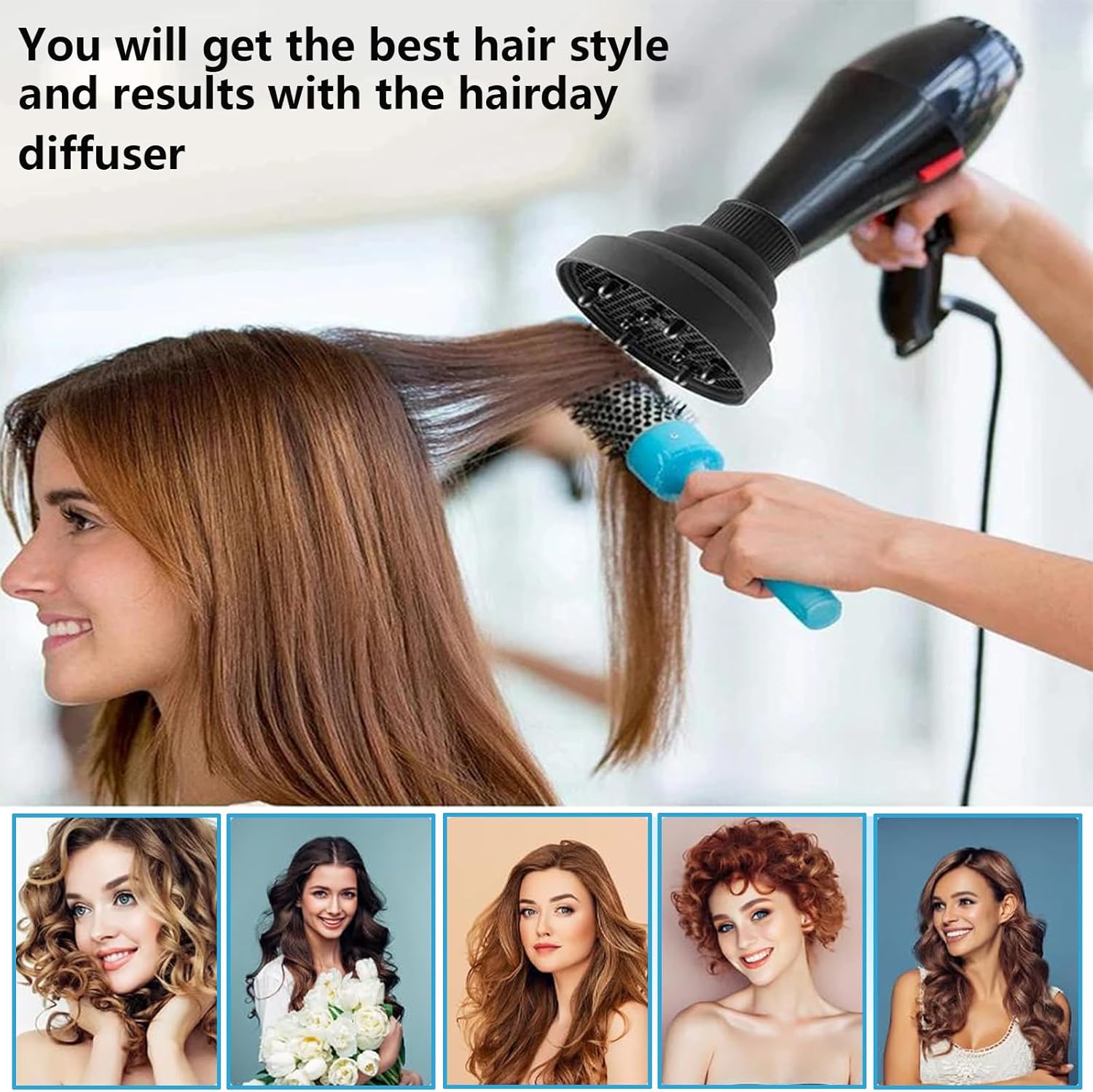 Hair Diffuser,Collapsible Hair Diffuser Portable,Diffuser Attachment for Hair Dryer,Hair Diffuser for Curly Hair,Hair Dryer Diffuser Attachment for Curly and Wavy Hair,for Most Hair Dryers (Black)