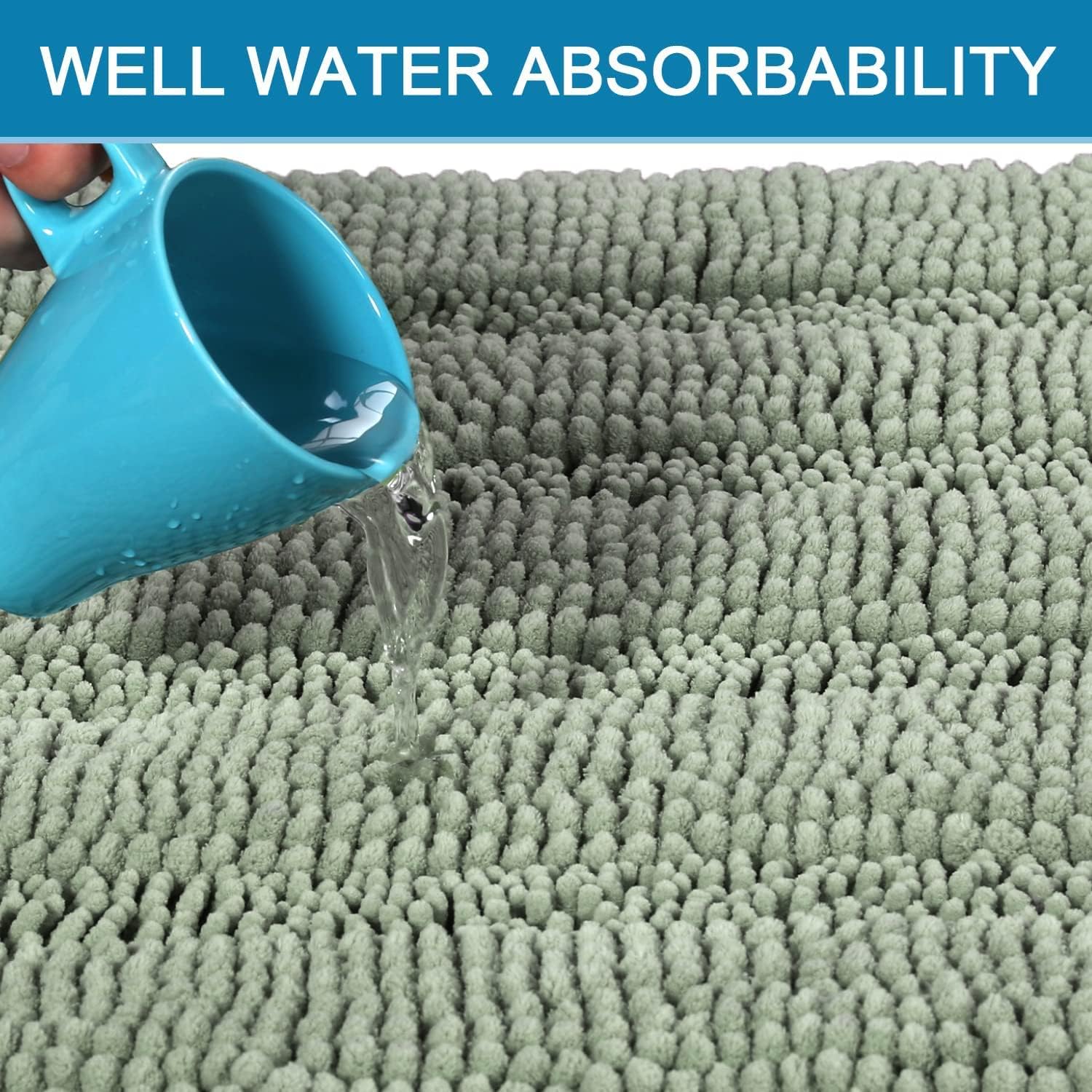 3 Piece Bathroom Rugs Sets Thick Striped Bath Set for Non Slip Soft Absorbent Mat Tub, Shower and Toilet(17''x24''+20''x32''+20''x24'' U-Shaped, Sage) Sage 17" x 24" + 20" 32" U Shape