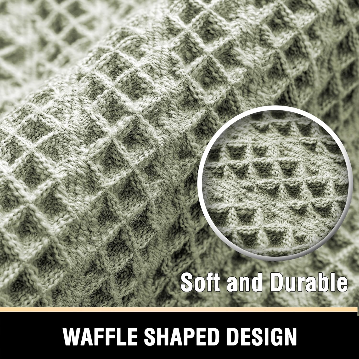 Waffle Bath Mat Super Absorbent Boho Non Slip Rugs for Bathroom Floor Machine Washable Dry Fast with Handmade Tassels, 20" x 32", Sage 32"