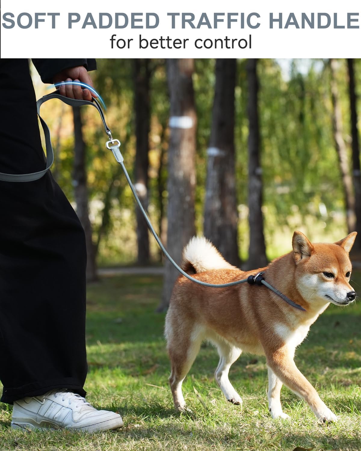 Tangle-Free Slip Leads for Dogs, 6 FT Leash with Padded Double Handle, Reflective Nylon Training Small Medium Dogs 15-40 Lbs, Gray Feet(15-40lbs)