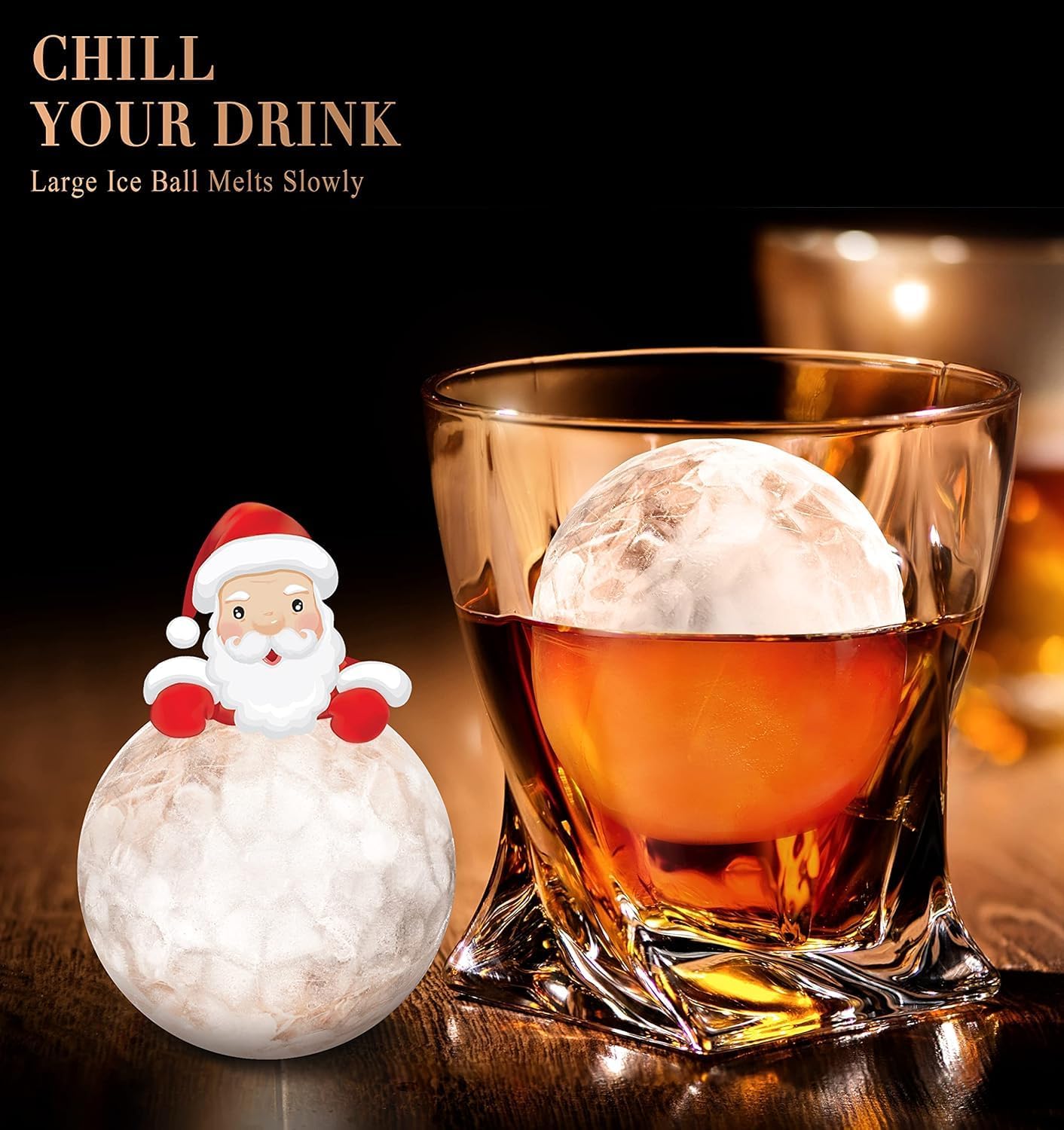 Round Ice Cube Mold with Lid - 2.2 Inch Sphere Ball Maker, Large Whiskey Cubes Easy Release, Reusable Silicone & Plastic Tray for Bourbon, Scotch, Brandy, Cocktails, Gift Black&White
