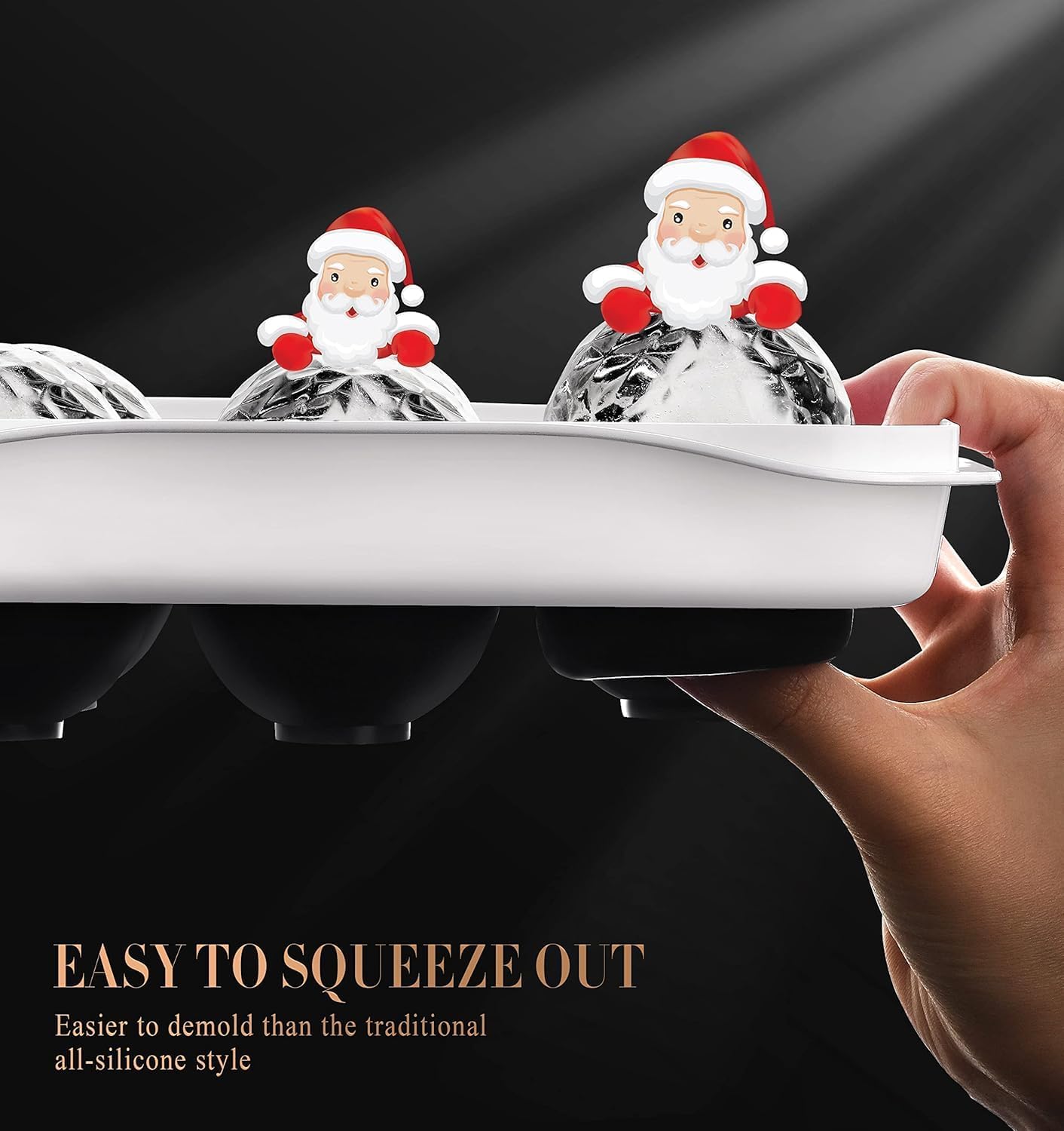 Round Ice Cube Mold with Lid - 2.2 Inch Sphere Ball Maker, Large Whiskey Cubes Easy Release, Reusable Silicone & Plastic Tray for Bourbon, Scotch, Brandy, Cocktails, Gift Black&White