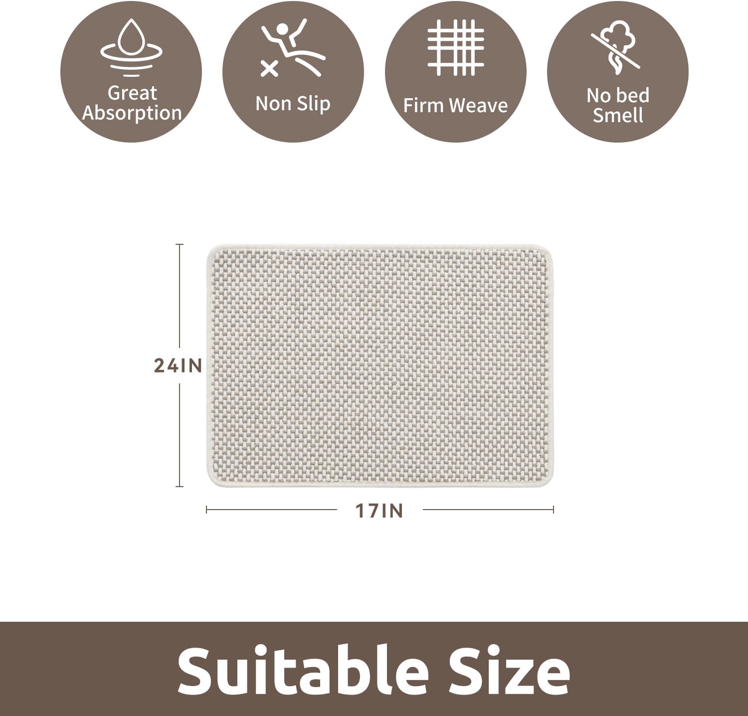 Chenille Bath Mat Super Absorbent Bathroom Quick Dry Mats for Rubber Backed Rugs Non Slip Washable Fit Under Door, Front of Bathtub, Sink, Beige&White 17"x24" Beige&white 17" x 24"