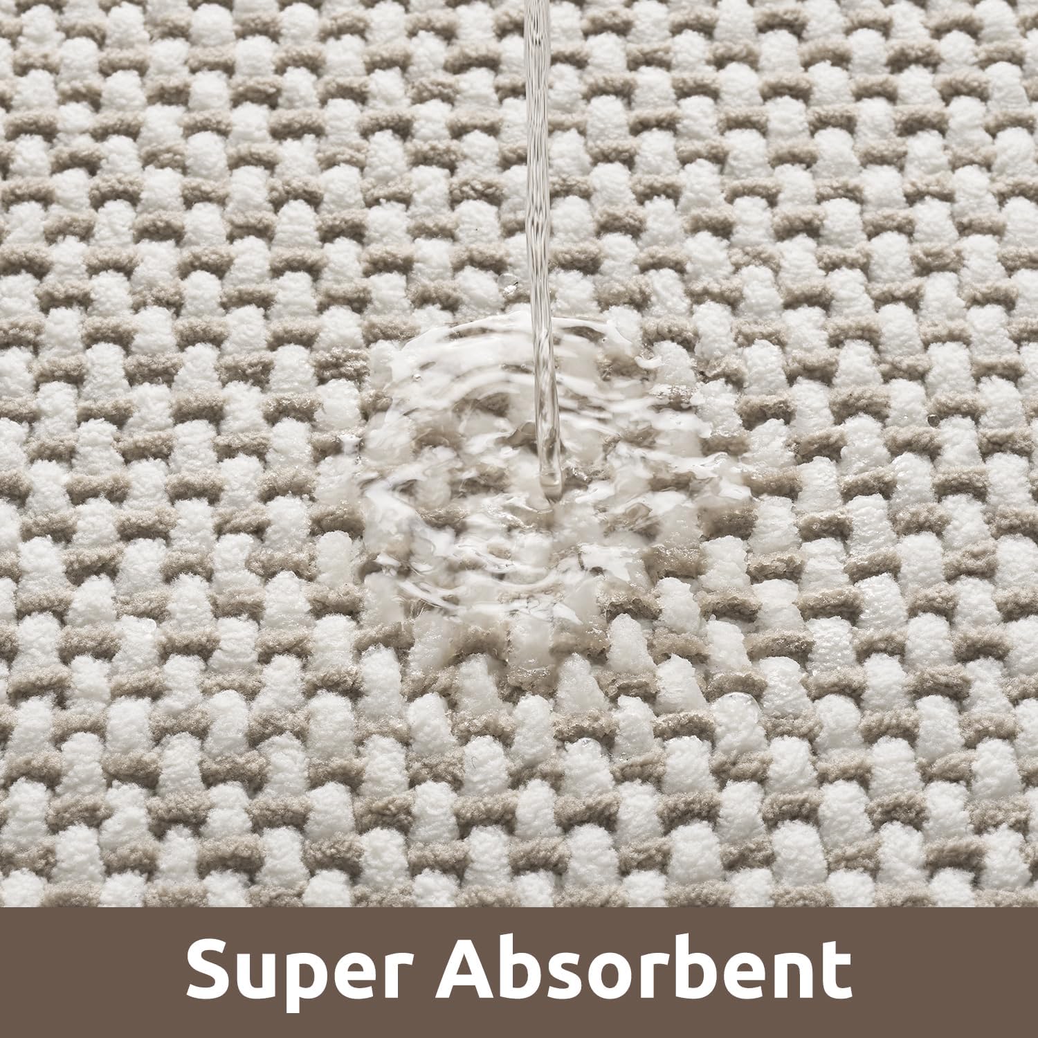 Chenille Bath Mat Super Absorbent Bathroom Quick Dry Mats for Rubber Backed Rugs Non Slip Washable Fit Under Door, Front of Bathtub, Sink, Beige&White 17"x24" Beige&white 17" x 24"
