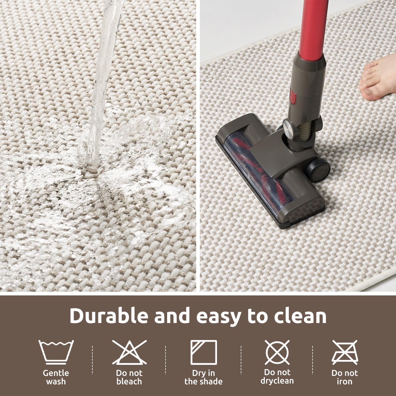 Chenille Bath Mat Super Absorbent Bathroom Quick Dry Mats for Rubber Backed Rugs Non Slip Washable Fit Under Door, Front of Bathtub, Sink, Beige&White 17"x24" Beige&white 17" x 24"