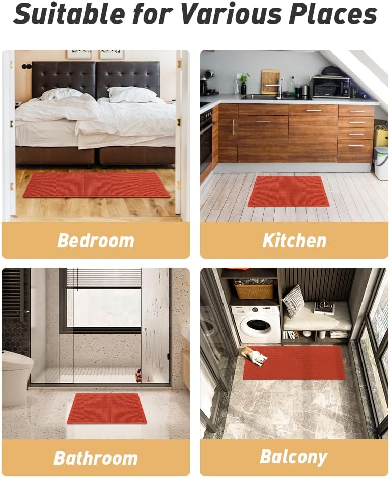 Upgraded Waffle Bath Mat, Super Absorbent Non Slip Mats for Bathroom Floor, Machine Washable Rugs with Tassels, Rubber Backed Mats, Ultra Soft, 20" x 32", Orange -