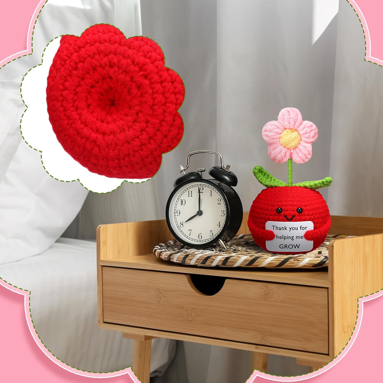 3 Pcs Teacher Appreciation Gifts Easter Gift Positive Flower Handmade Crochet Doll Thank You for Helping Me Grow Teachers Week(Apple) -