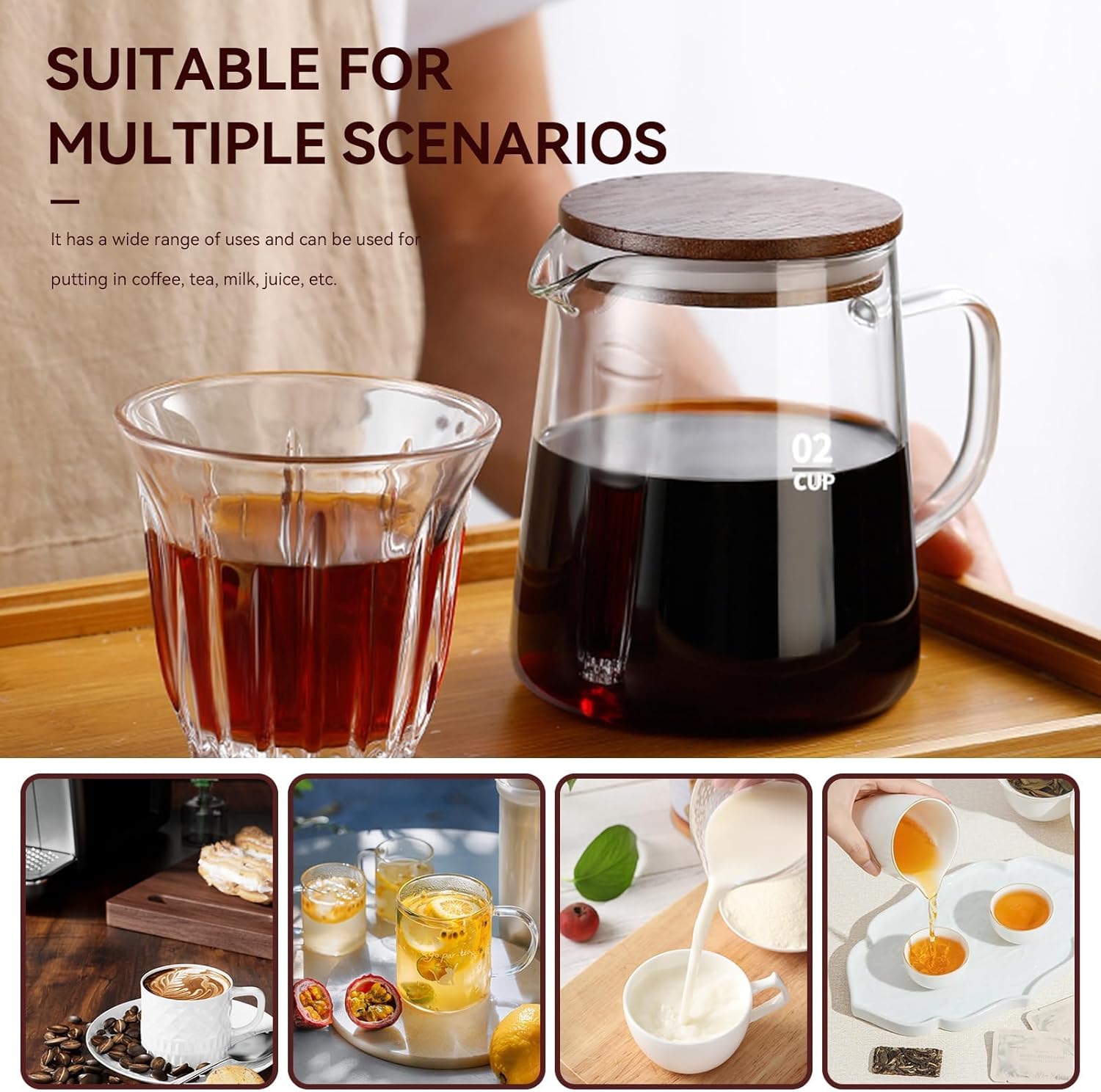 Small Glass Carafe, 16.9oz Coffee Server for Drip Maker Manual Pour over Carafe Tea Steeper Pot with Lid, Clear