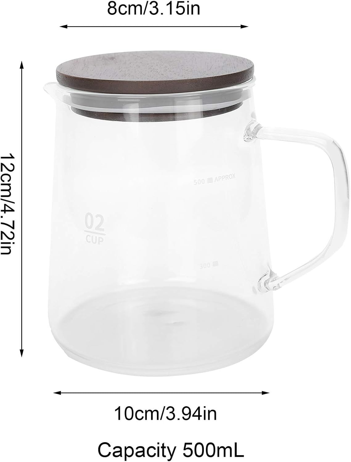 Small Glass Carafe, 16.9oz Coffee Server for Drip Maker Manual Pour over Carafe Tea Steeper Pot with Lid, Clear