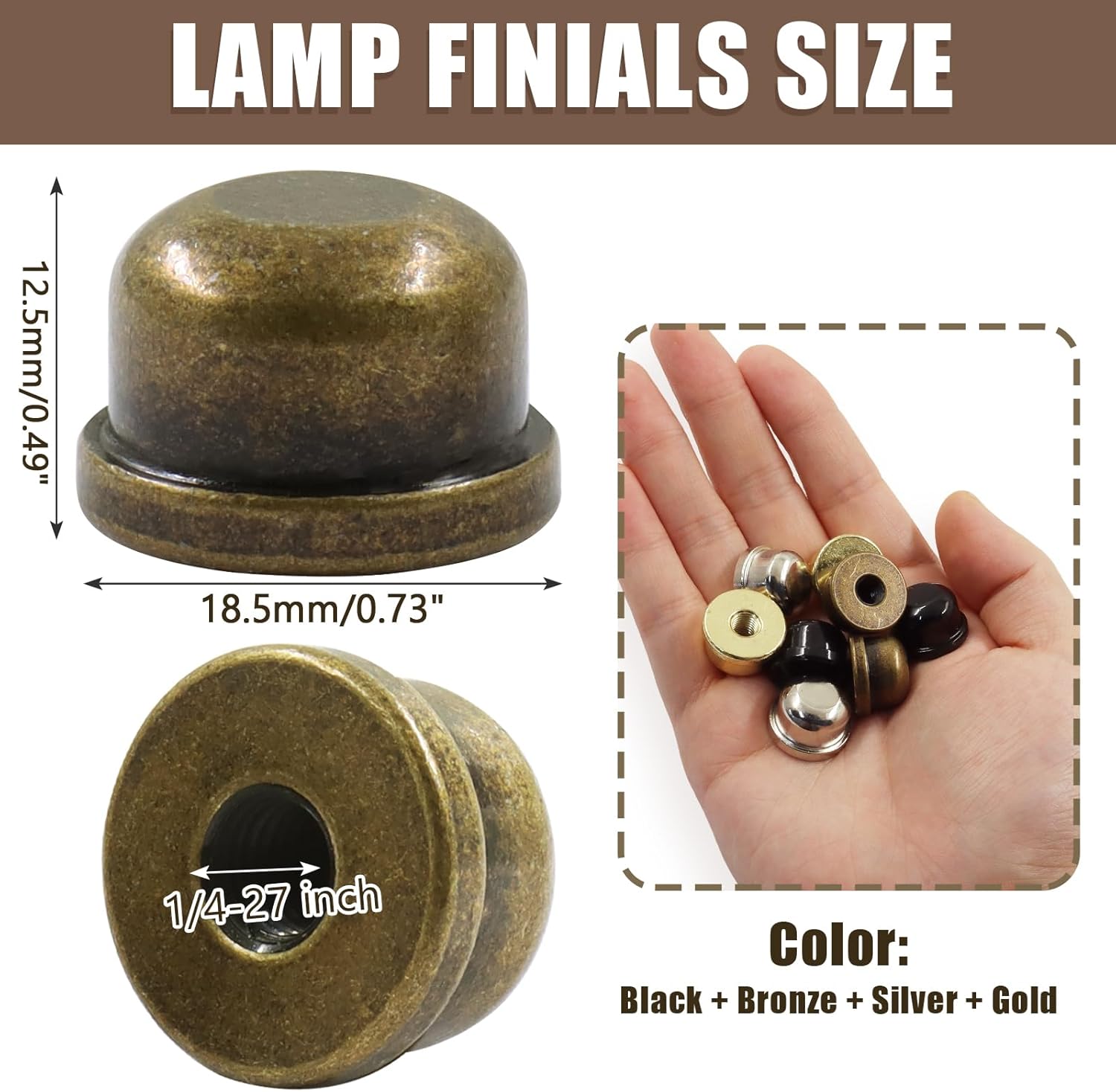 Biaungdo 8 Pack Metal Lamp Finial Cap Knob, Lamp Shade Screw Cap Top Lamps Decoration for Lamps Shade Holder, 1/4-27 Inch, 4 Colors